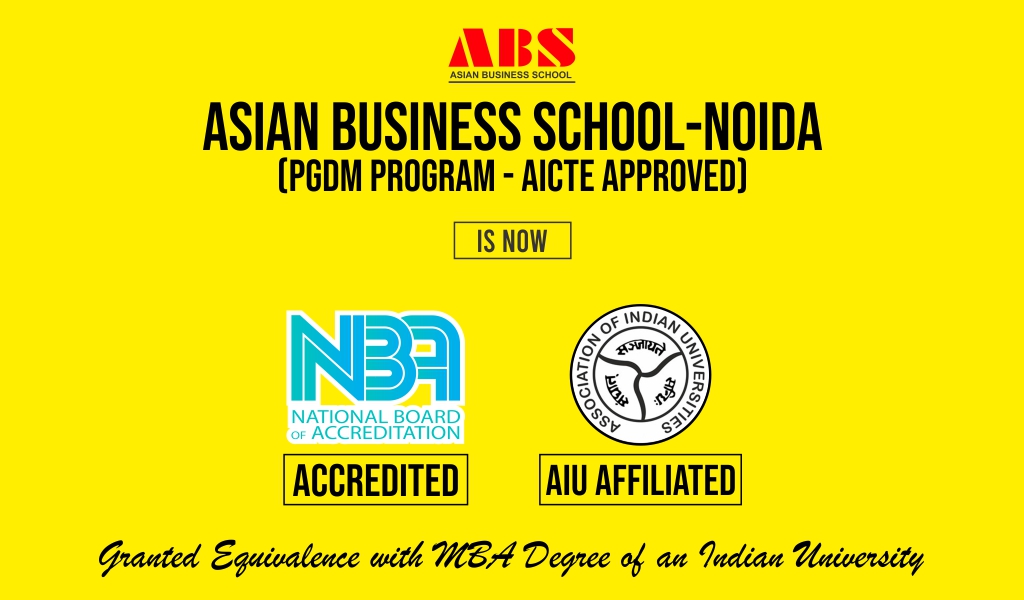 Read more about the article Asian Business School (ABS) adds yet another achievement to its credentials; its flagship PGDM programme granted equivalence to MBA by Association of Indian Universities (AIU)!